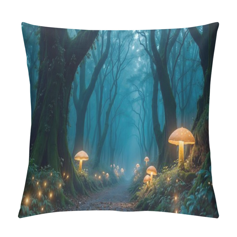 Personality  Mysterious Forest With Fog And Mushrooms. Fairy Forest In The Morning. Pillow Covers