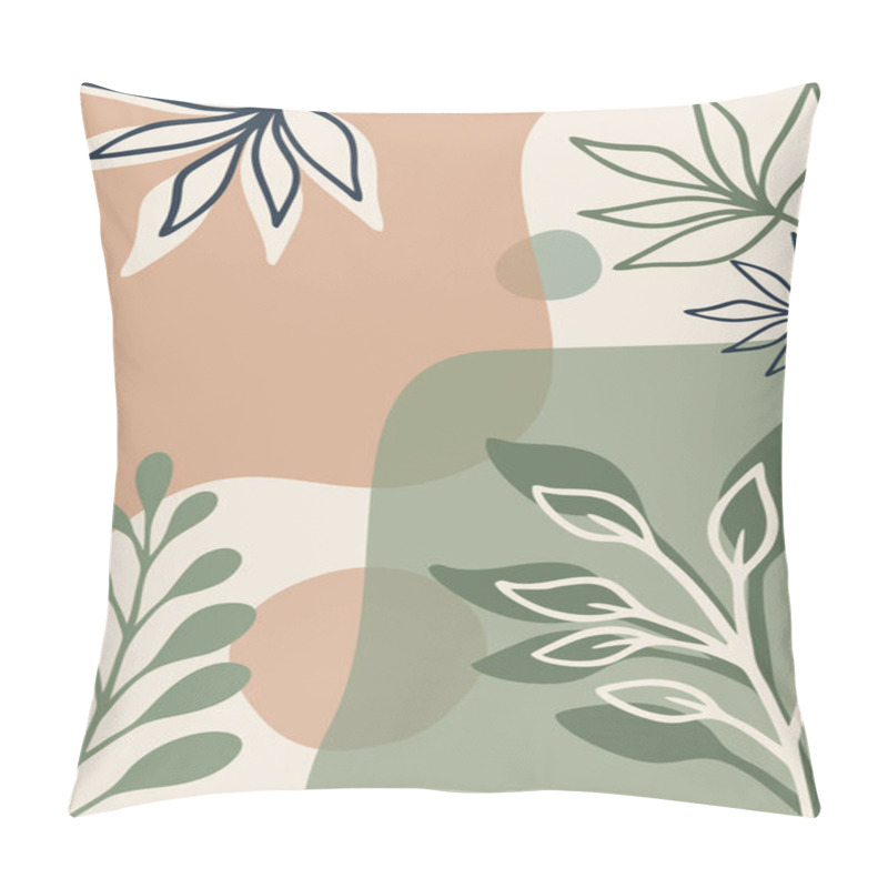 Personality  Organic Abstract Minimalist Pastel Background With Leaves, Memphis Style Background Pillow Covers