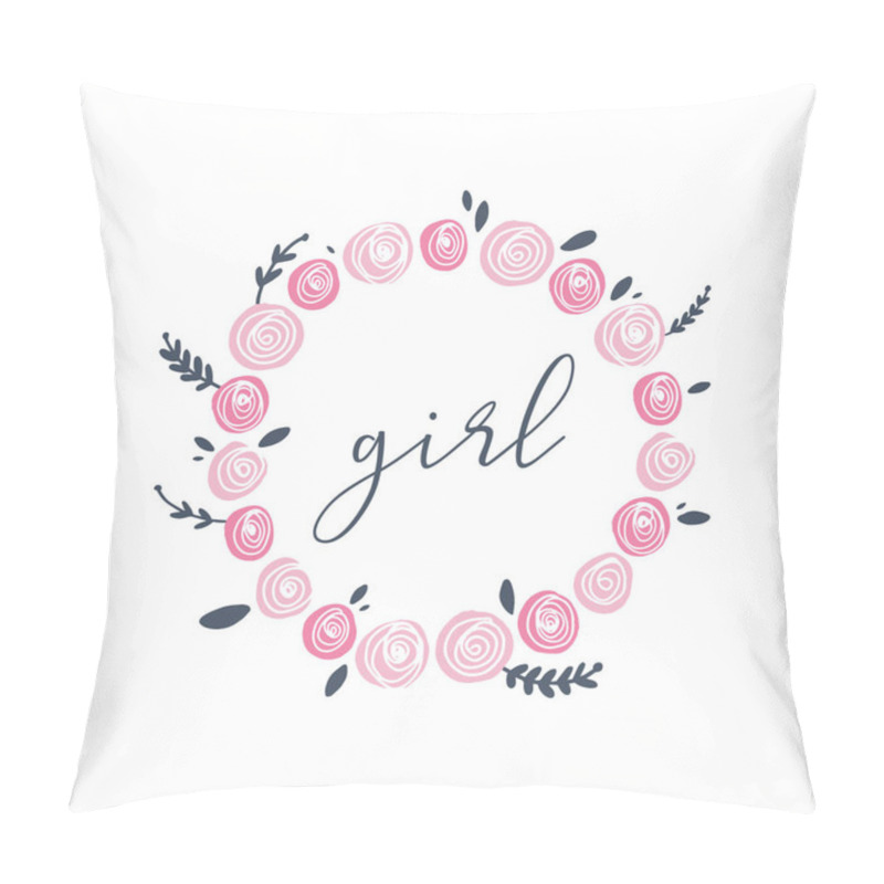 Personality  Vector Frame Template With Roses Flowers And Typographic Design Elements. Good For Baby Shower Invitation. Vector Illustration Pillow Covers