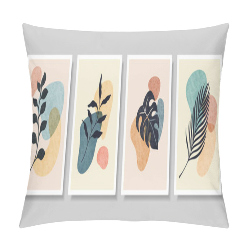 Personality  Set Of Abstract Botanical Wall Art, Abstract Leaves, Boho Branch Botanical Art For Wall Decoration, Postcard Or Brochure Design. Vector Illustration. Pillow Covers