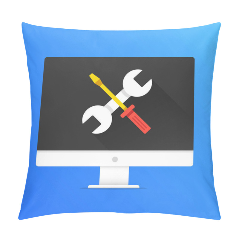 Personality  Computer Repair, Computer Service, Technical Support Concepts. PC With Crossed Wrench And Screwdriver On Screen. Modern Flat Design Graphic Elements. Long Shadow Design. Vector Illustration Pillow Covers