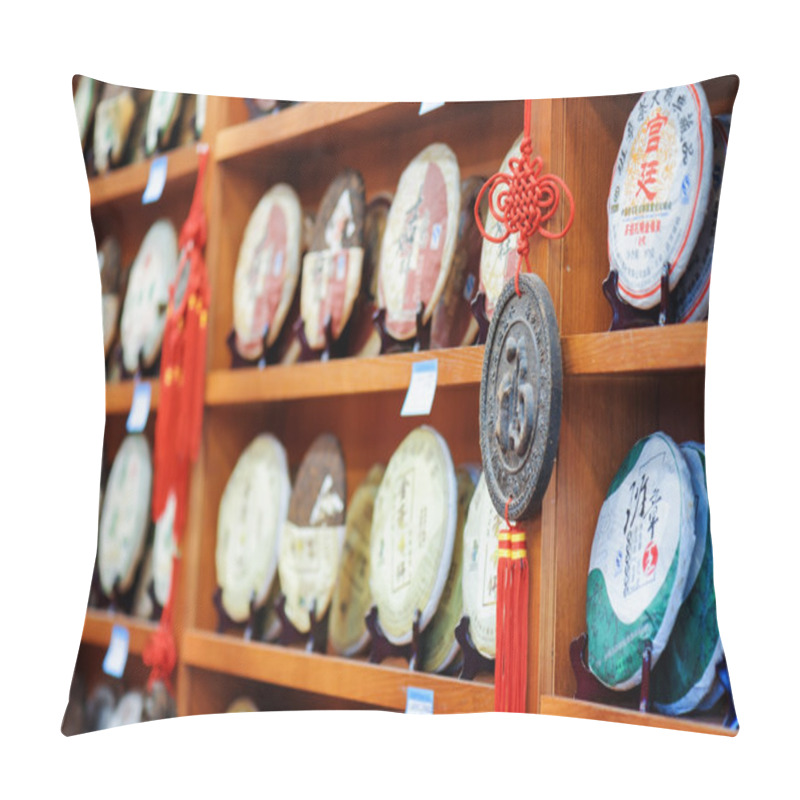 Personality  Traditional Chinese Tea On Wooden Shelves At Tea Shop, Lijiang Pillow Covers