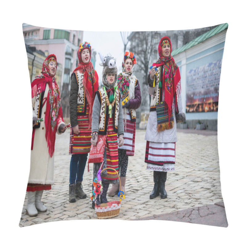 Personality  Performance Of The Ukrainian Folk Choir With Christmas Songs (carols). Ukraine, Kiev, Mikhailovskaya Square, 01/19/2020. Pillow Covers