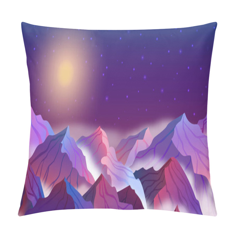 Personality  Vector Illustration Of Night Landscape With Mountains, Stars, Full Moon, Beautiful Sky Pillow Covers