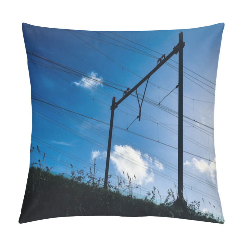 Personality  Train Infrastructure Electricity Pole Along A Railway Track Pillow Covers