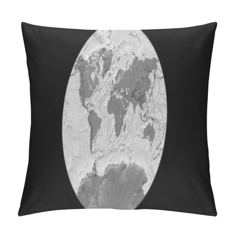 Personality  World Map In The Van Der Grinten Projection Centered On 11 East Longitude. Bilevel Topographic Map - Raw Composite Of Raster With Graticule. 3D Illustration Pillow Covers