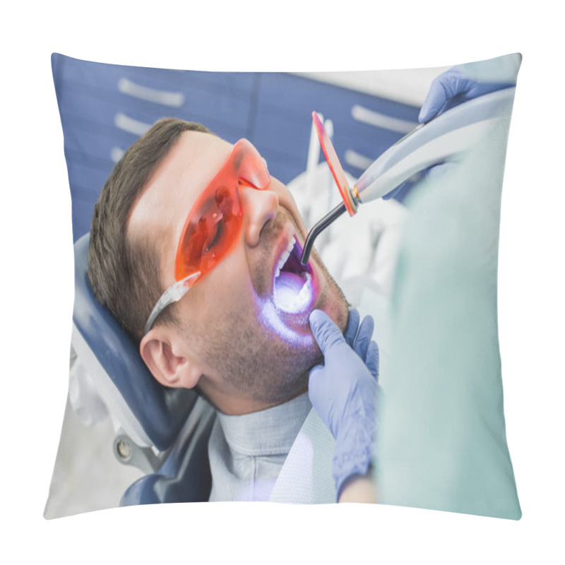 Personality  Cropped View Of Dentist Making Whitening Procedure To Patient In Glasses Pillow Covers