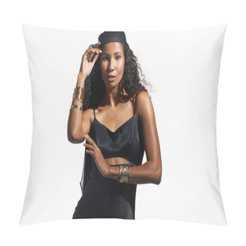 Personality  A Stunning Woman Poses Gracefully, Exuding Elegance And Charm With Her Stylish Attire. Pillow Covers