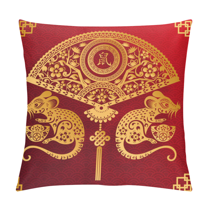 Personality  Happy Chinese New Year 2020 Year Of The Rat ,paper Cut Rat Character,flower And Asian Elements With Craft Style On Background. (Chinese Translation : Happy Chinese New Year 2020, Year Of Rat) Pillow Covers