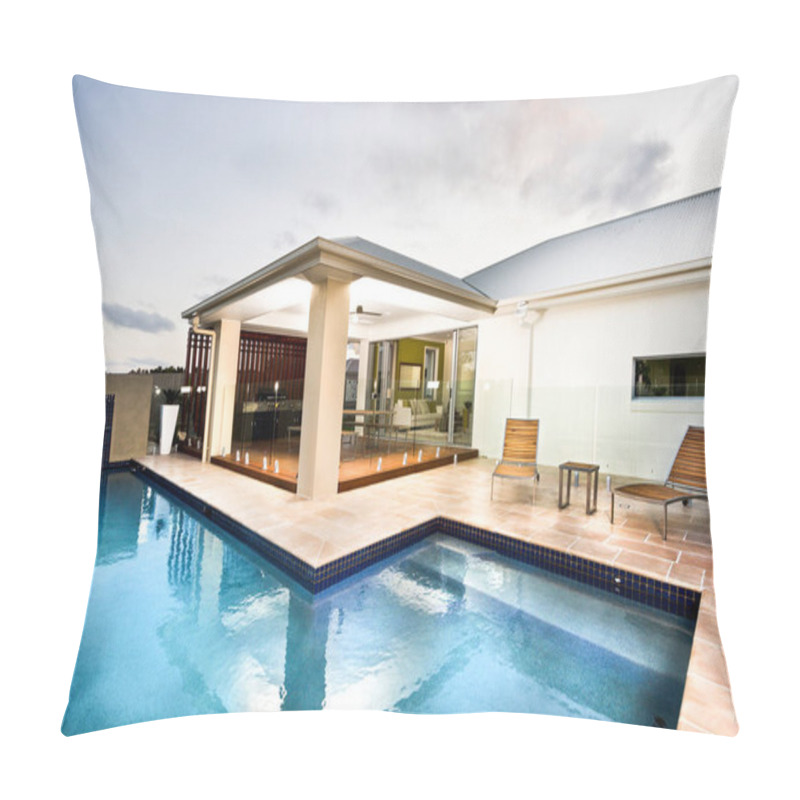 Personality  A Large Swimming Backyard Pool In Modern House Pillow Covers