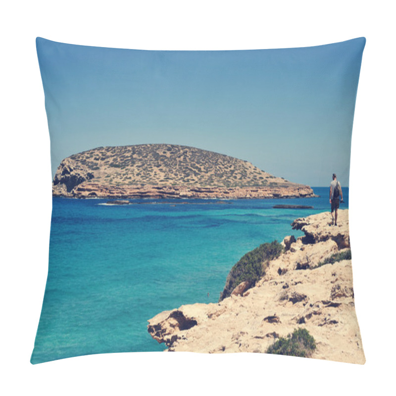 Personality  Man Facing The Illa Des Bosc Island, In Ibiza, Spain Pillow Covers