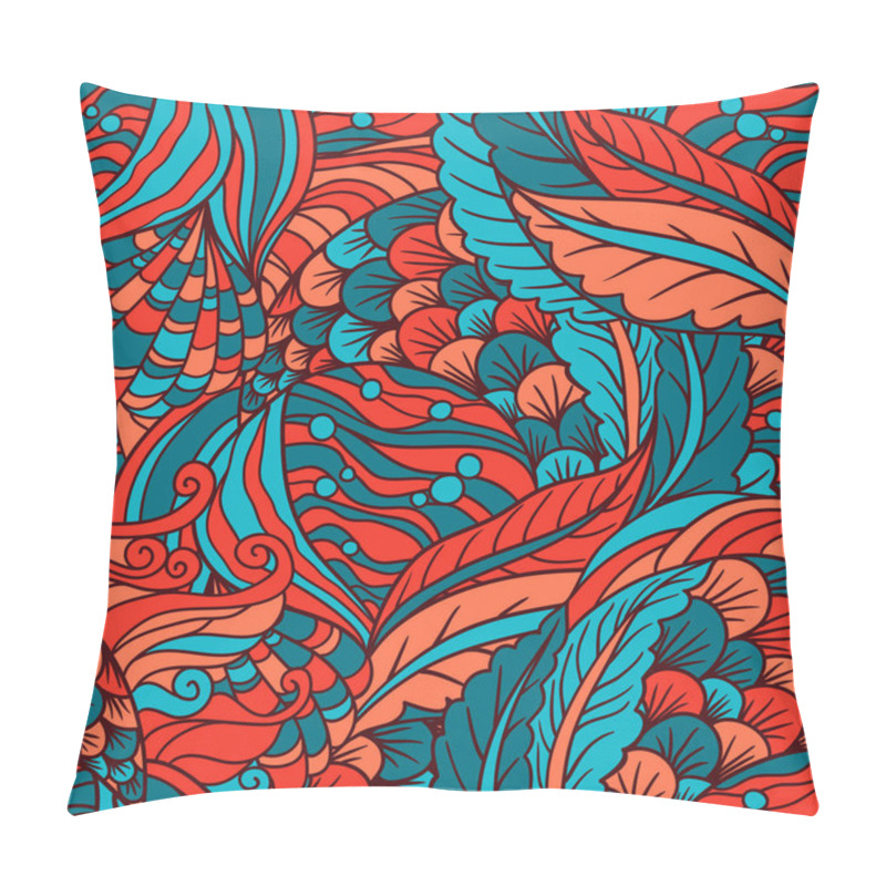 Personality  Abstract Hand Drawn Underwater Sea Flora Seamless Pattern,  Decorative Waves Vector Background. Pillow Covers