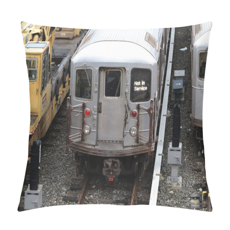 Personality  NEW YORK - SEPTEMBER 6: Number 7 Subway Trains Lined Up In The Corona Yard Near In Queens On September 6, 2017 In New York. The NYC Rapid Transit Has The Largest Annual Ridership In The USA. Pillow Covers