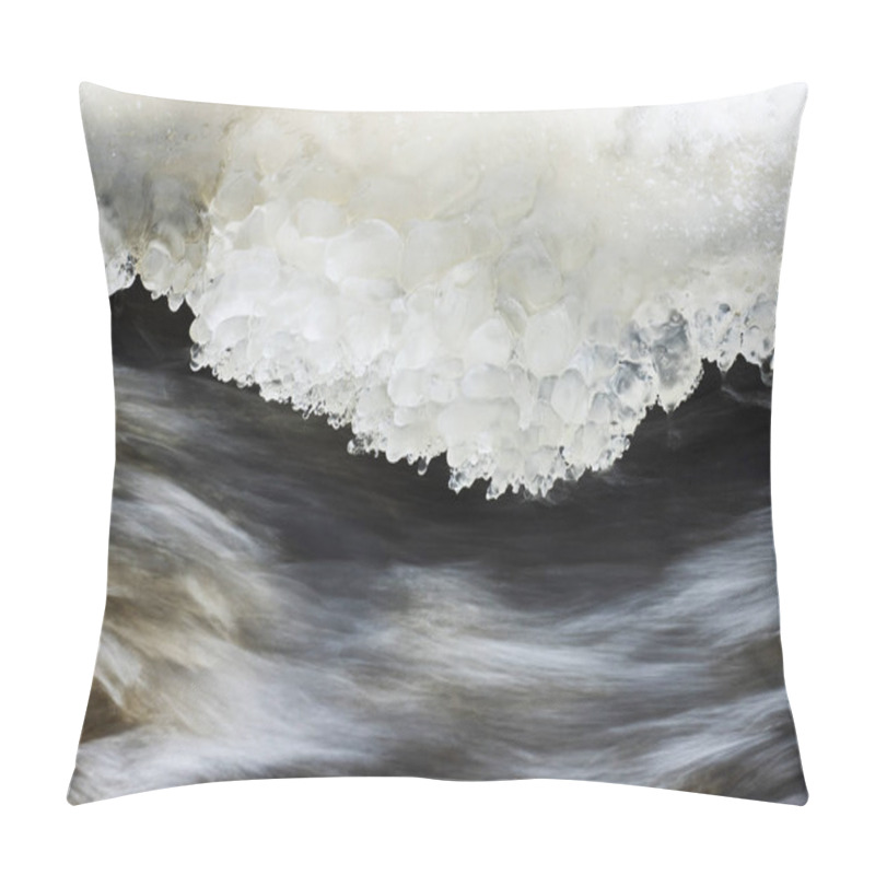 Personality  Edge Of Ice Next To A Flowing Water During A Cold Winter Day In Estonia, Northern Europe. Pillow Covers