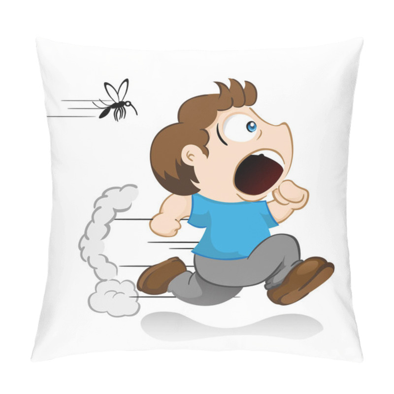 Personality  Yuyu Character, Boy Mascot Running Away Running From A Dengue Mosquito, Malaria, Yellow Fever, Aedes Aegypti Pillow Covers