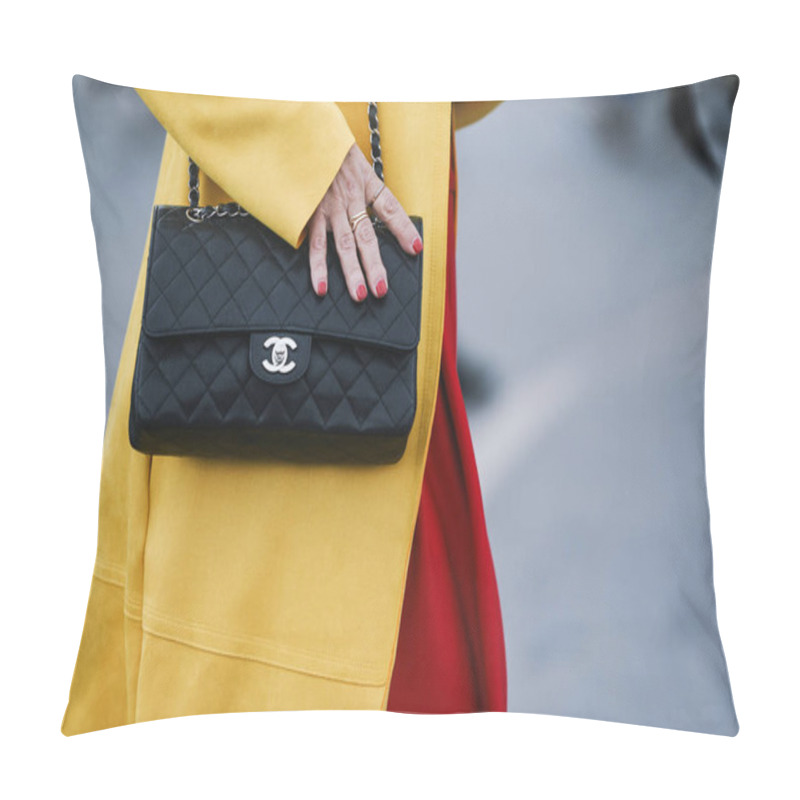 Personality  Paris, France - March 05, 2019: Street Style Outfit -  Woman Wearing Chanel Purse After A Fashion Show During Paris Fashion Week - PFWFW19 Pillow Covers