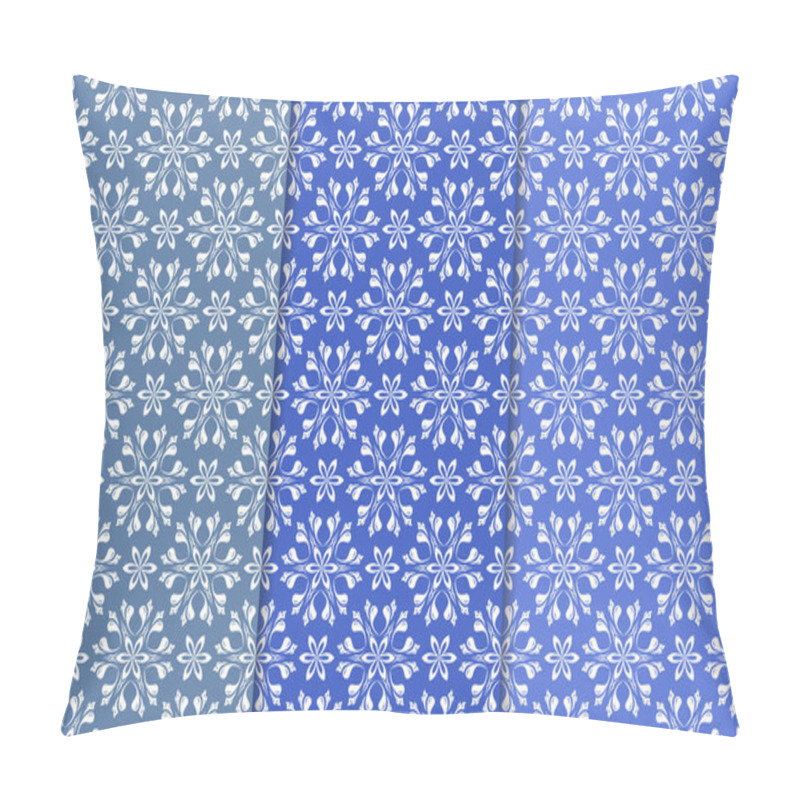 Personality  Set Of Blue Floral Ornamental Designs. Vertical Seamless Patterns For Wallpapers And Fabrics Pillow Covers