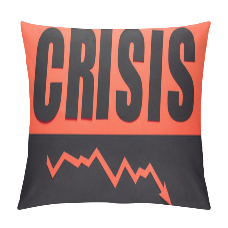 Personality  Panoramic Shot Of Word Crisis And Recession Arrow On Black And Red Background Divided Horizontally Pillow Covers