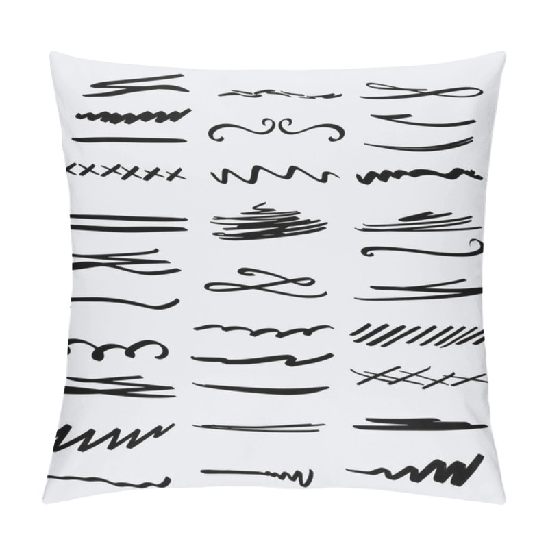 Personality  Handmade Collection Set Of Underline Strokes In Marker Brush Doodle Style Various Shapes Pillow Covers