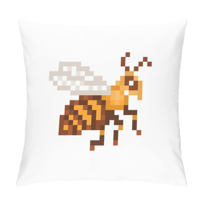 Personality  Flying Honey Bee, Old School Pixel Art Icon Isolated On White Ba Pillow Covers