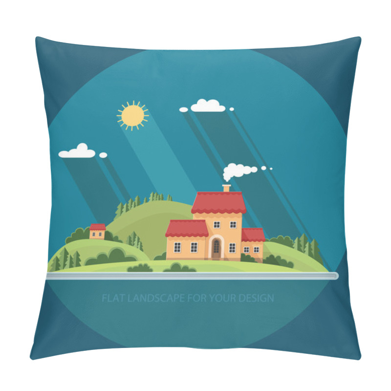 Personality  Summer Landscape.Little City Street With Small Houses And Trees. Pillow Covers