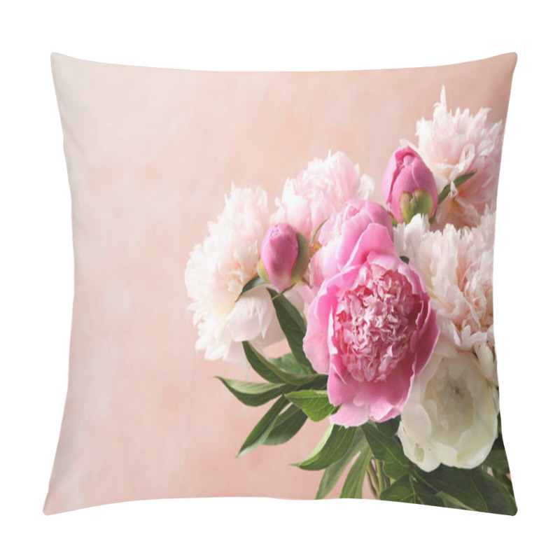 Personality  Beautiful Peony Bouquet On Pink Background, Closeup Pillow Covers