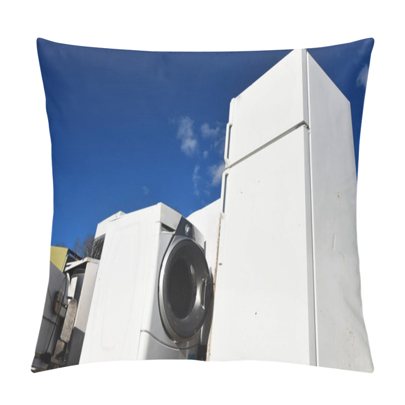 Personality  An Image Of Several Old And Used Appliances At A Recycling Facility.  Pillow Covers