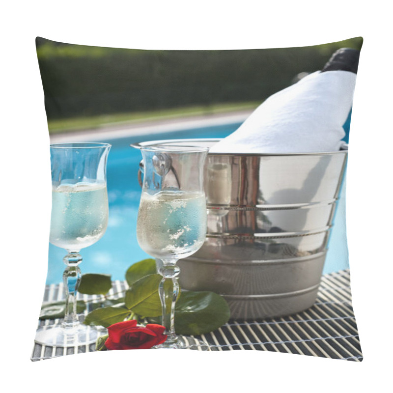 Personality  Two Glasses Of Champagne And Flowers On The Table Pillow Covers