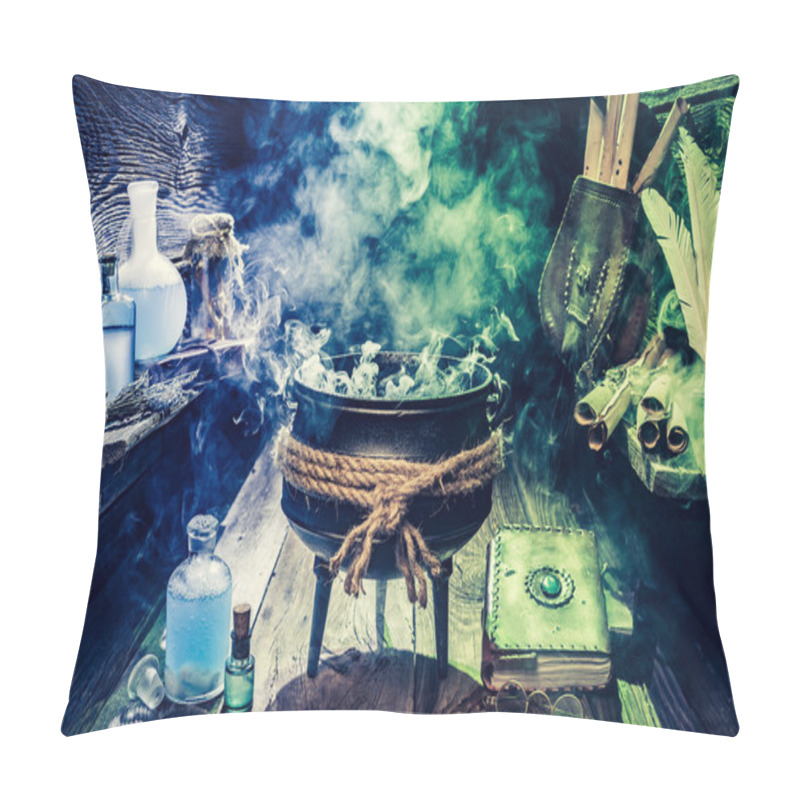 Personality  Full Of Magic Mixture Witch Pot With Blue Potions Pillow Covers