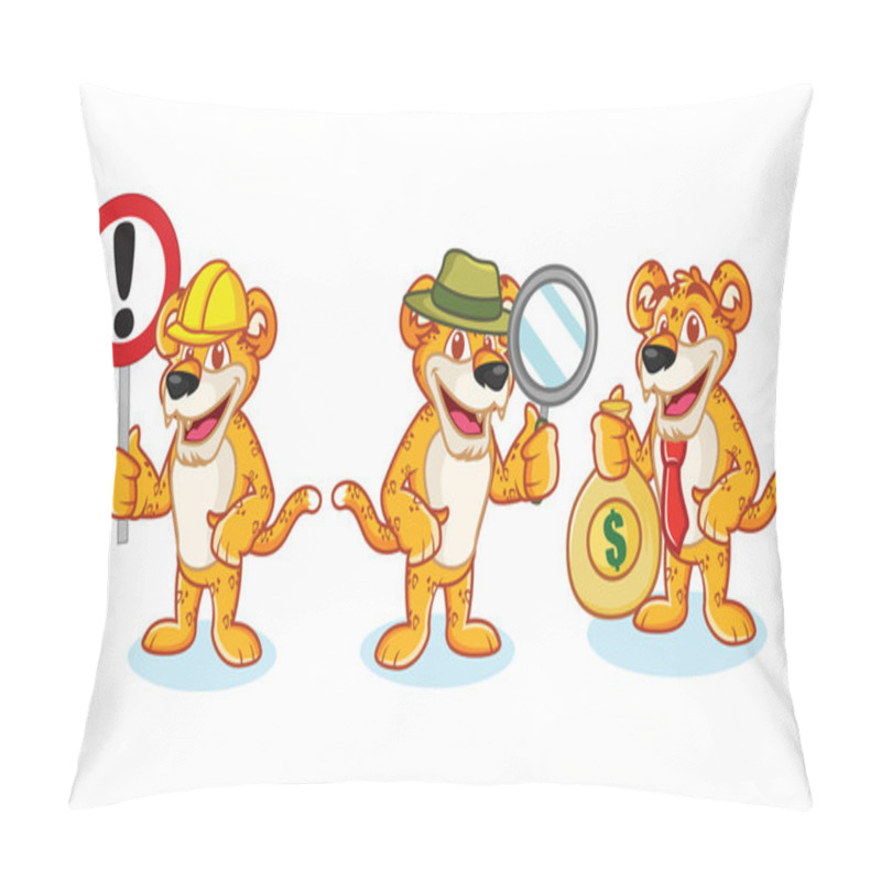 Personality  Leopard Mascot Vector With Sign Pillow Covers