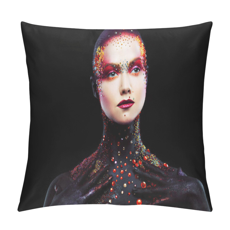 Personality  Young Attractive Girl In Bright Art-makeup, Body Painting. Pillow Covers