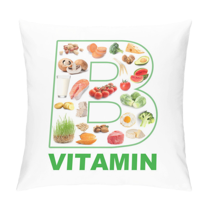 Personality  Healthy Products Rich In Vitamin B On White Background Pillow Covers