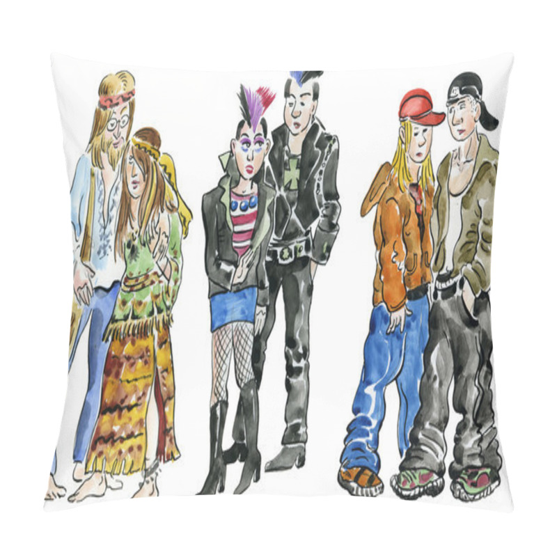 Personality  Set Of Hippie, Punk And Rock Teens Characters Pillow Covers