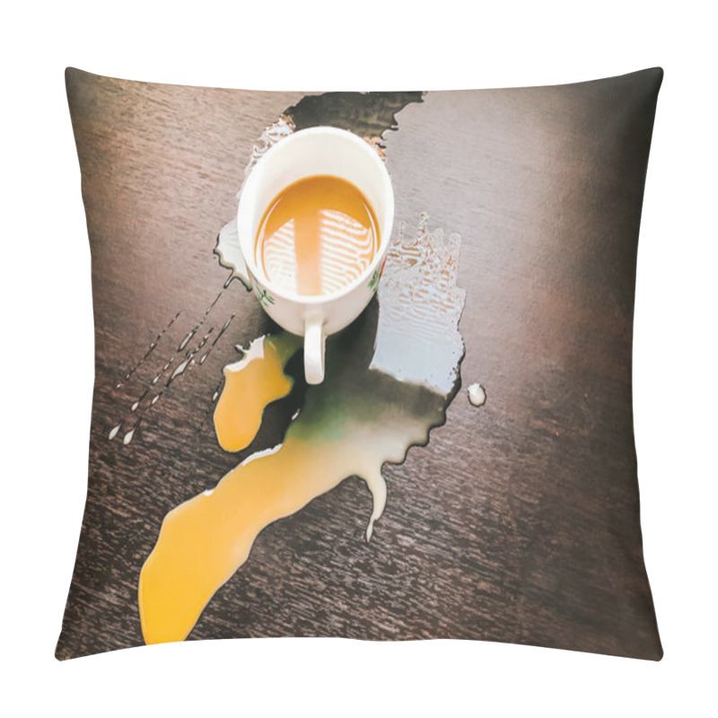 Personality  Coffee Spilled Into A Brown Wooden Floor. The Design Idea Is For An Illustration. Pillow Covers