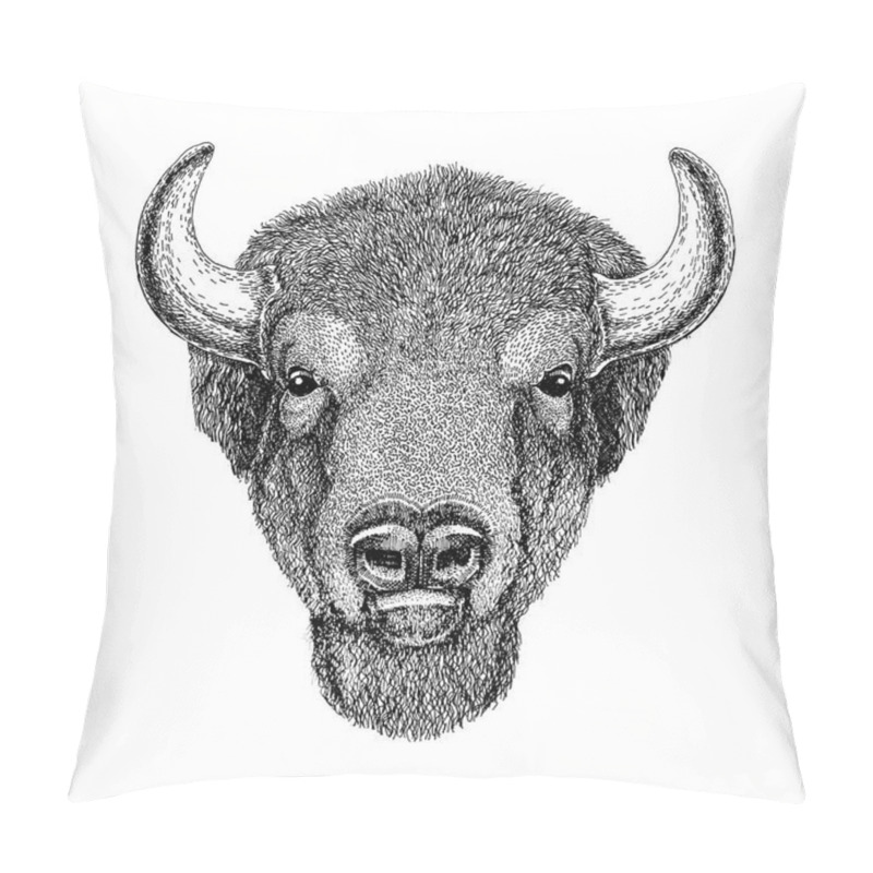 Personality  Wild Bison Large Mammal Hand Drawn Illustration Pillow Covers