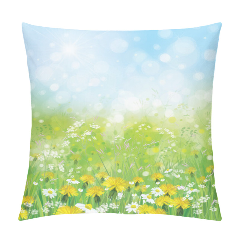 Personality  Nature Background With Chamomiles And Dandelions Pillow Covers