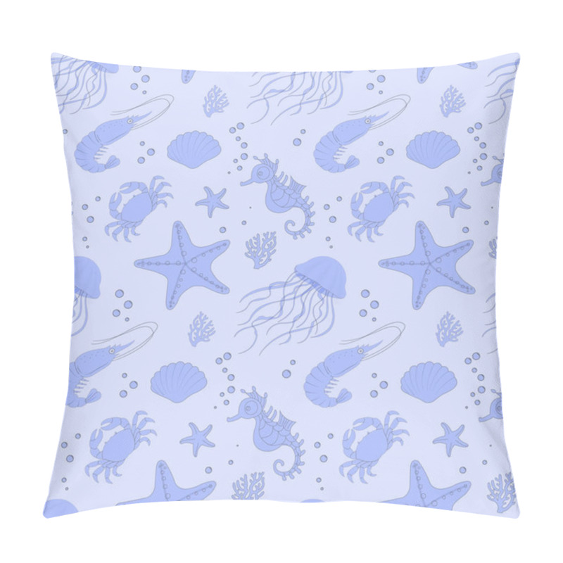 Personality  Underwater Sea Creatures In Pastel Blue Pattern. Jellyfish, Starfish, Seahorses, Crabs Shrimp Pillow Covers