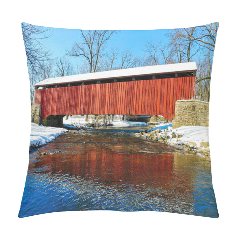 Personality  Pool Forge Covered Bridge In Famous And Iconic Lancaster County PA Pillow Covers