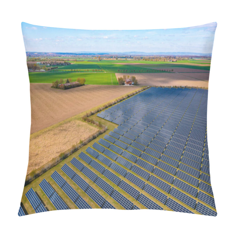 Personality  A Drone View Of A Solar Park With Photovoltaic Panels Next To Fields And A Farm Pillow Covers