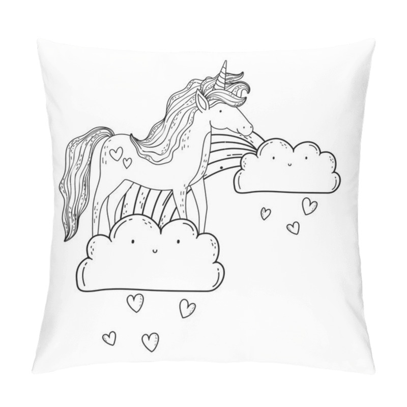 Personality  Beautiful Little Unicorn In The Clouds And Rainbow Pillow Covers