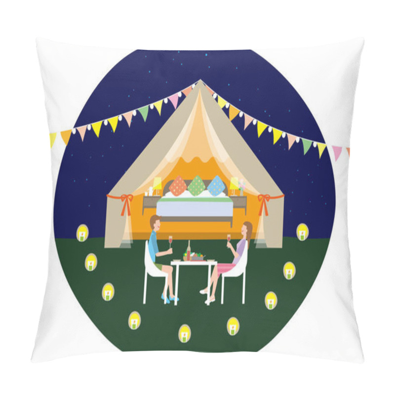 Personality  A Couple Enjoying Glamorous Camping Pillow Covers