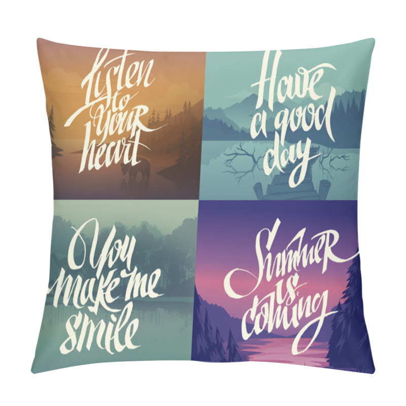 Personality  Hand-drawn Lettering On Nature Backgrounds Pillow Covers