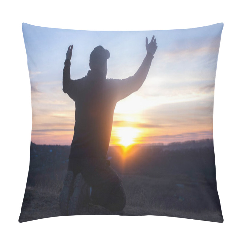 Personality  Prayer. A Man On His Knees. Pray At Sunset. Kneeling Pillow Covers