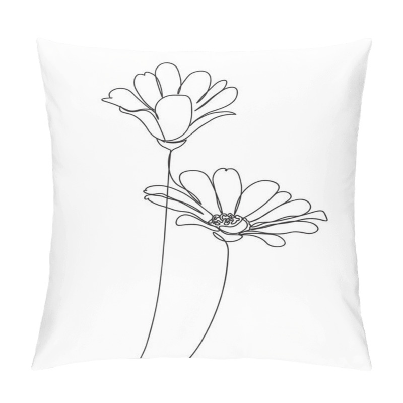 Personality  Abstract Daisies One Line Drawing On White Background. One-line Drawing. Continuous Line. Vector Eps10 Pillow Covers