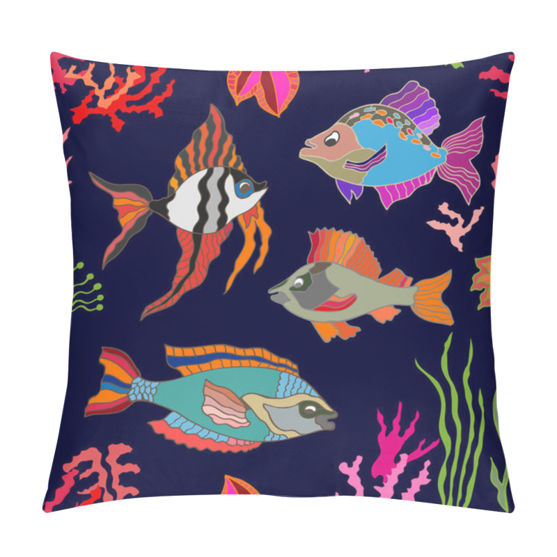 Personality  Sea Life Art. Seamless Vector Pattern Fishes And Corals. Pillow Covers