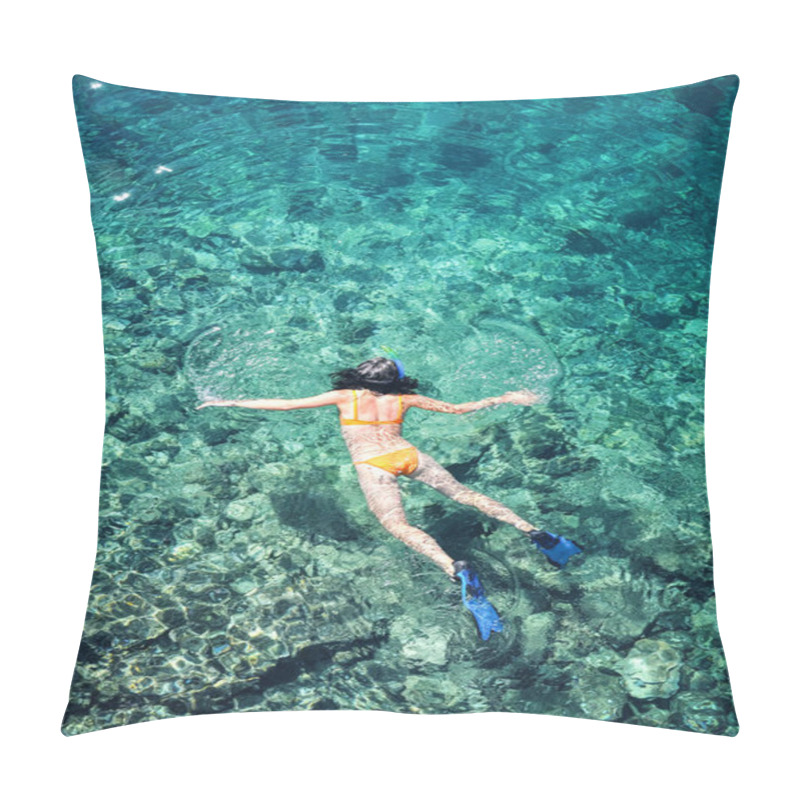 Personality  Female Snorkeler In Turquoise Waters Of Thailand Pillow Covers