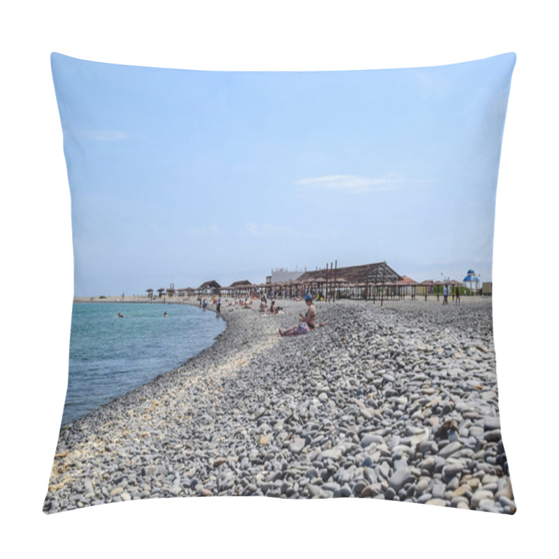 Personality  Beach Canopies For Protection From The Sun On The Seashore. Pebble Beach Aleksino In Novorossiysk. Pillow Covers