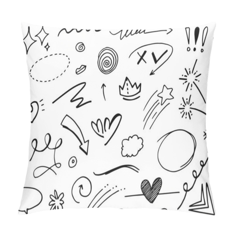 Personality  Hand Drawn Set Elements, Abstract Arrows, Ribbons, Hearts, Stars, Crowns And Other Elements In A Hand Drawn Style For Concept Designs. Scribble Illustration. Vector Illustration. Pillow Covers