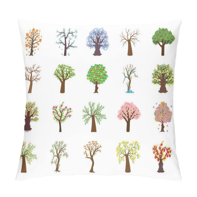 Personality  Set Of Four Season Tree Flat Vector Icons  Pillow Covers