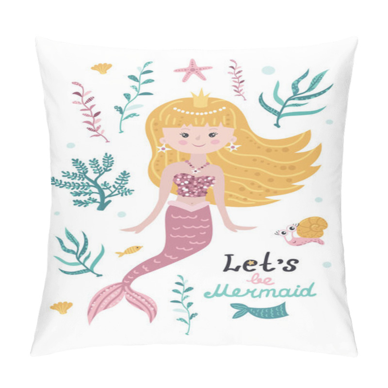 Personality  Childish Poster With Mermaid, Starfish, Seaweed And Coral Pillow Covers